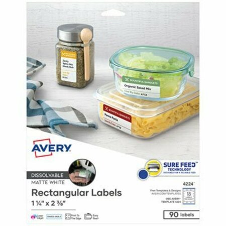 AVERY DENNISON Avery, WHITE DISSOLVABLE LABELS W/ SURE FEED, 1 1/4 X 2 3/8, WHITE, 90PK 4224